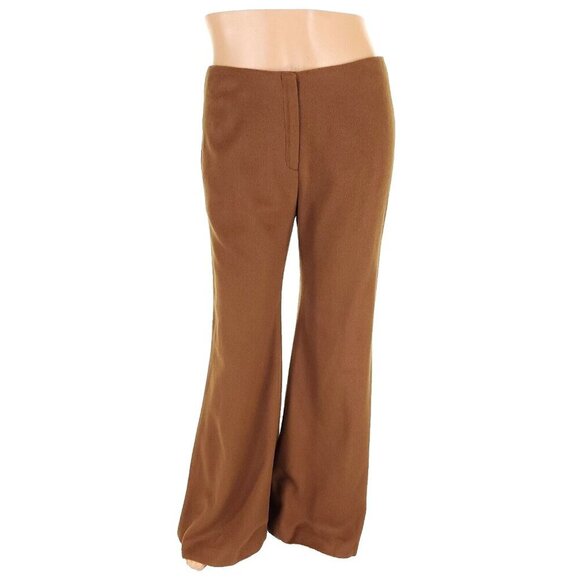 Crystal Siemens Cashmere Low-Rise Wide-Leg Trousers Size 10 Brown Pants - Picture 1 of 8